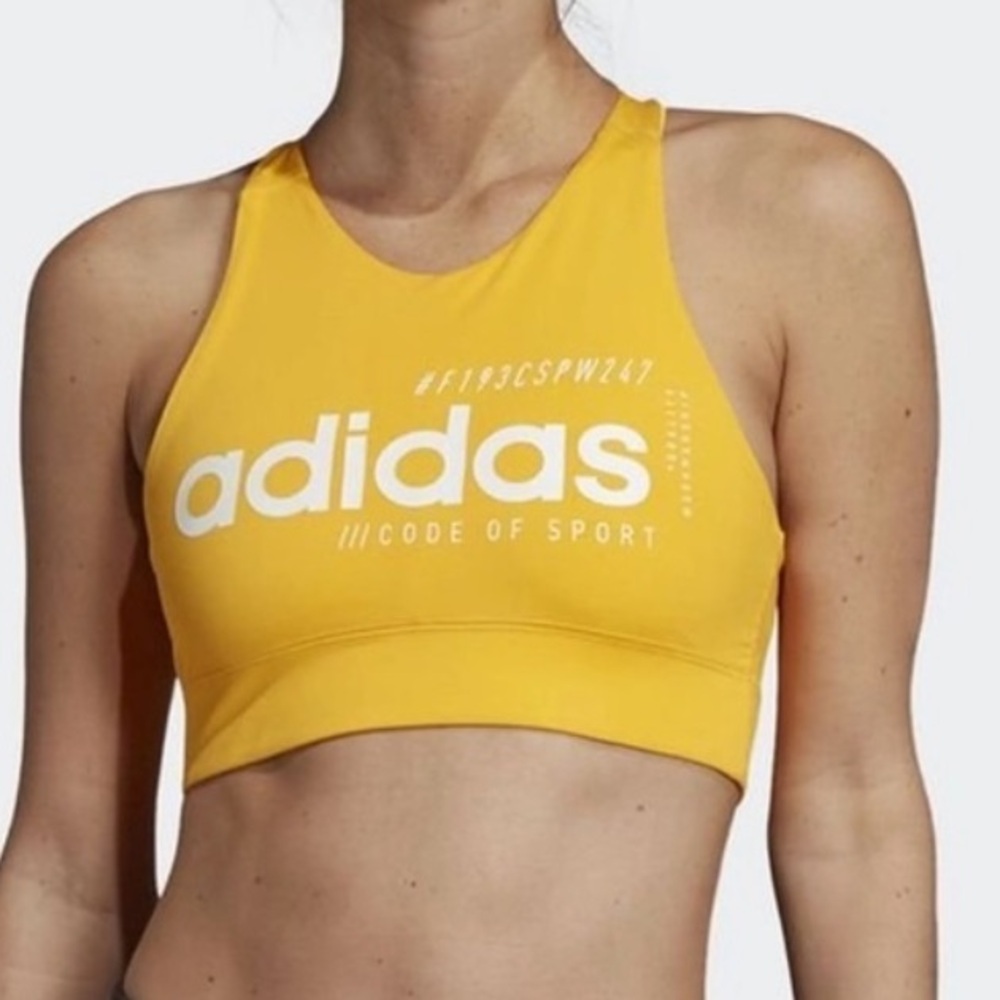 Adidas Climalite Sports Bra Womens S Mustard Yellow Code of Sport Racerback
